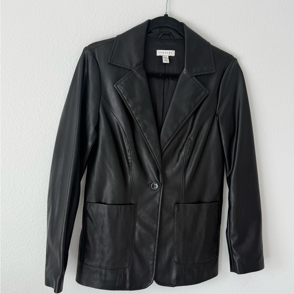 Topshop Black Faux Leather Tailored Blazer